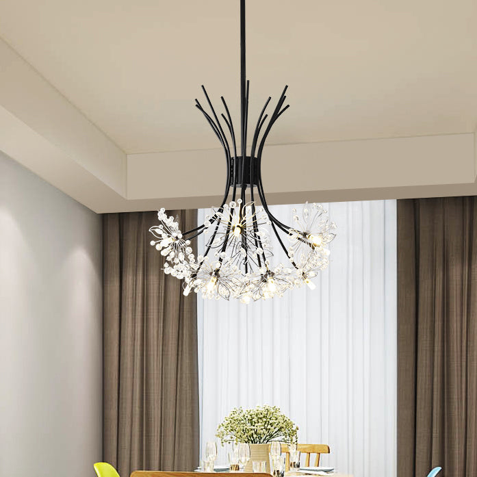 Contemporary Luxury Dandelion Crystal Chandelier - 13/19-Light Iron Frame for Living Room