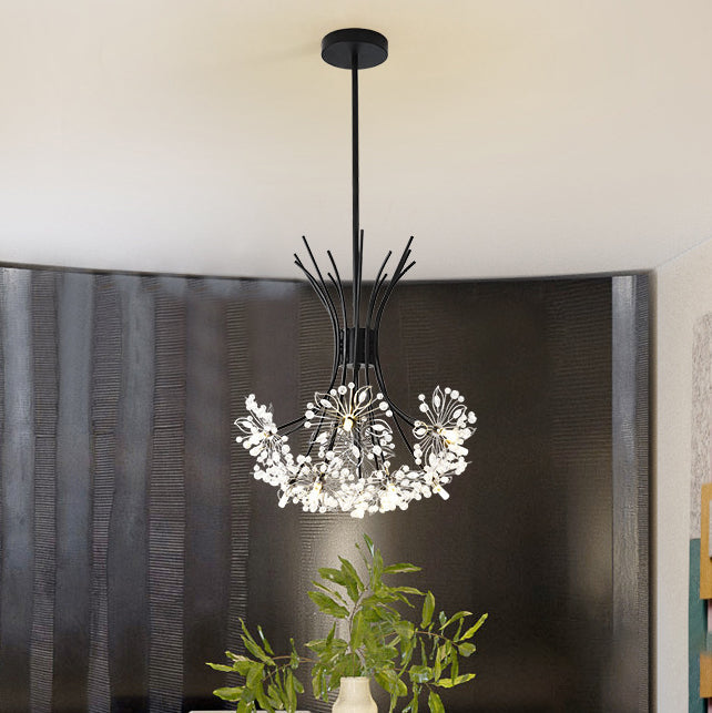 Contemporary Luxury Dandelion Crystal Chandelier - 13/19-Light Iron Frame for Living Room