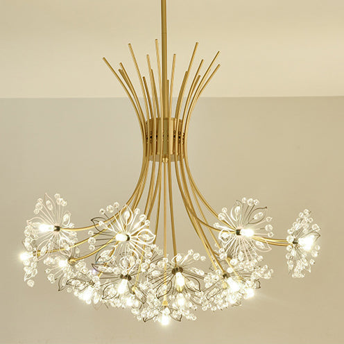Contemporary Luxury Dandelion Crystal Chandelier - 13/19-Light Iron Frame for Living Room