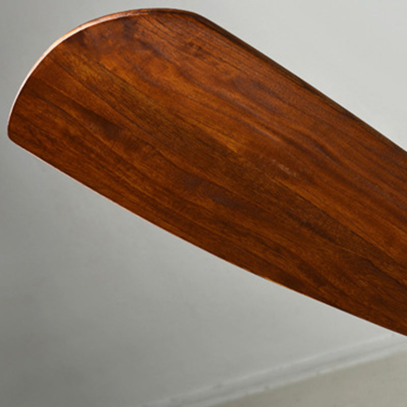 Contemporary Retro Round Glass Shade Wood Blade LED Ceiling Fan Light
