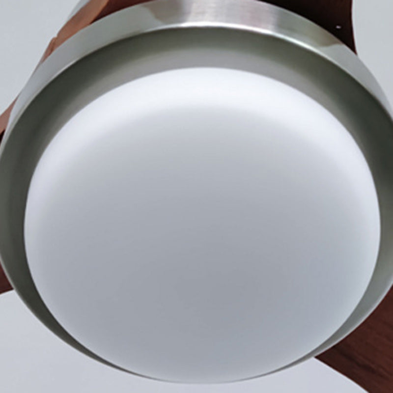 Contemporary Retro Round Glass Shade Wood Blade LED Ceiling Fan Light