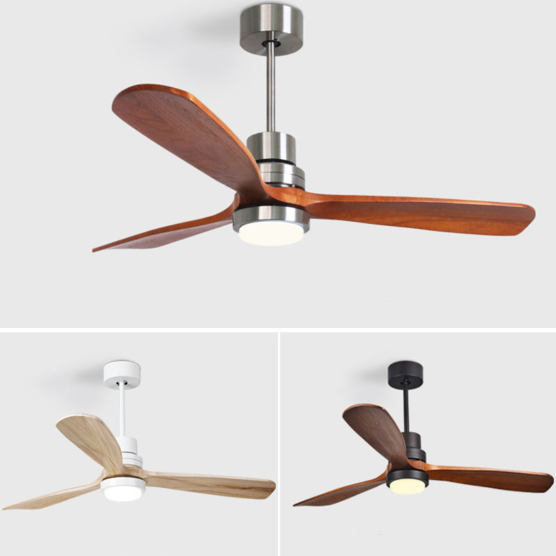 Contemporary Retro Round Glass Shade Wood Blade LED Ceiling Fan Light