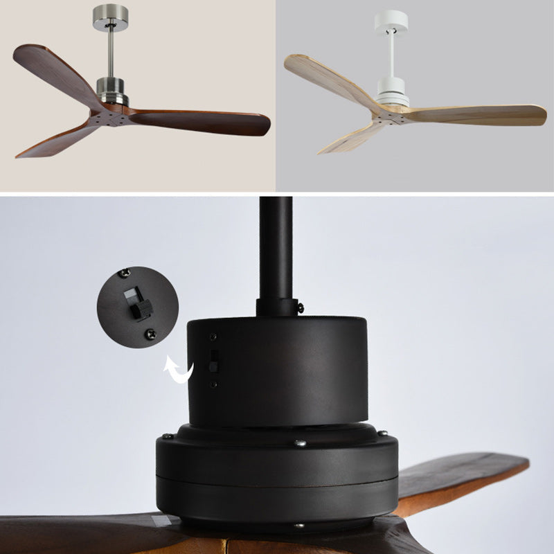 Contemporary Retro Round Glass Shade Wood Blade LED Ceiling Fan Light