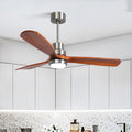 Contemporary Retro Round Glass Shade Wood Blade LED Ceiling Fan Light