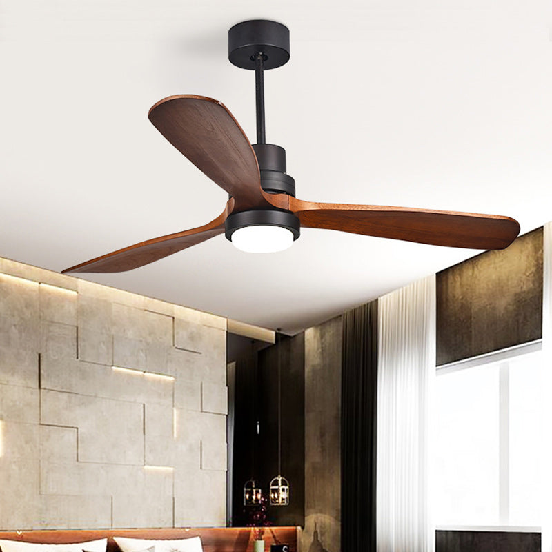 Contemporary Retro Round Glass Shade Wood Blade LED Ceiling Fan Light