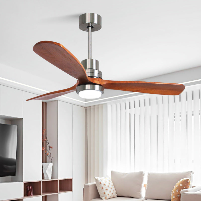 Contemporary Retro Round Glass Shade Wood Blade LED Ceiling Fan Light