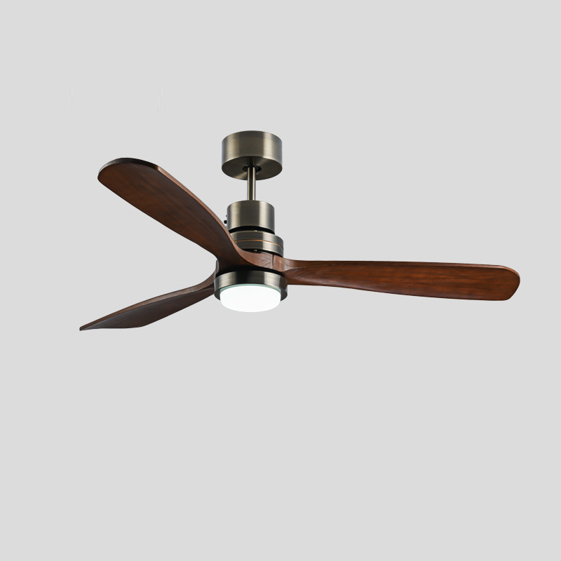 Contemporary Retro Round Glass Shade Wood Blade LED Ceiling Fan Light