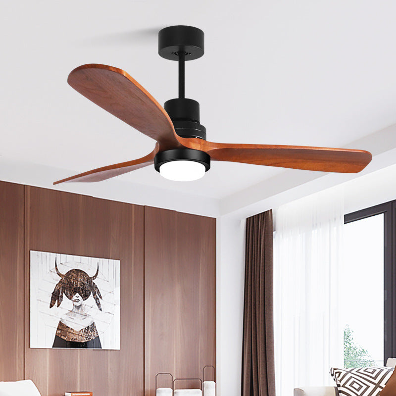 Contemporary Retro Round Glass Shade Wood Blade LED Ceiling Fan Light