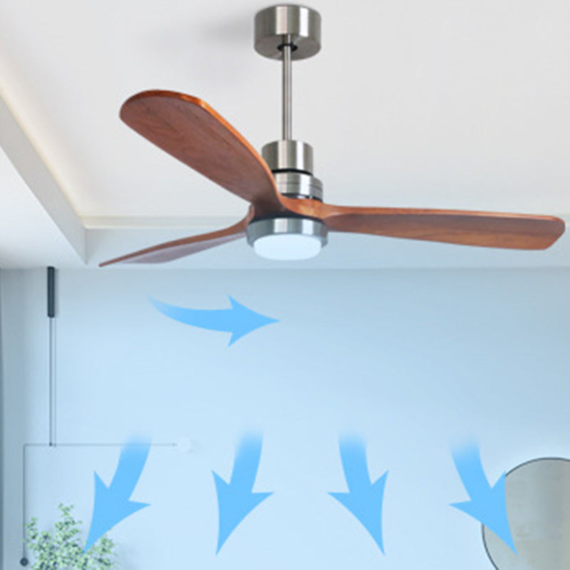 Contemporary Retro Round Glass Shade Wood Blade LED Ceiling Fan Light