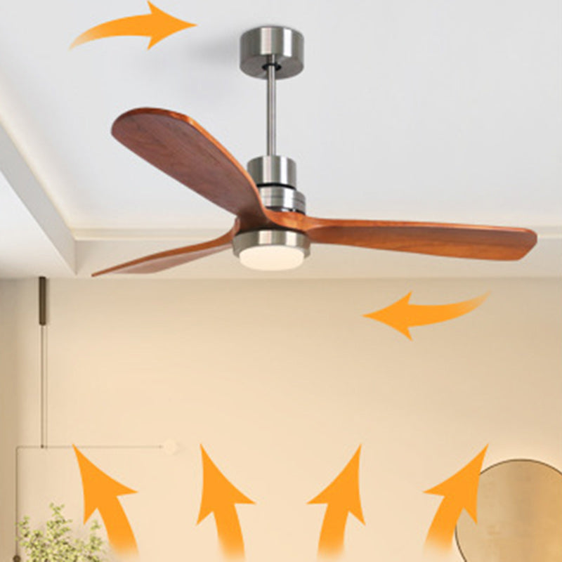 Contemporary Retro Round Glass Shade Wood Blade LED Ceiling Fan Light