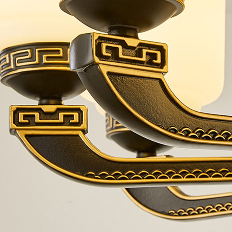 Traditional Chinese Jade Decor Ceiling Fan Light - 6-Light Glass Shade Zinc Alloy, Ideal for Living Room, Elegant Design, Unique Home Decor, Energy Efficient Lighting