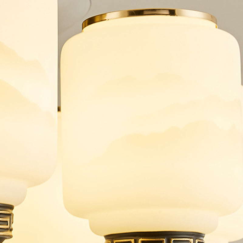 Traditional Chinese Jade Decor Ceiling Fan Light - 6-Light Glass Shade Zinc Alloy, Ideal for Living Room, Elegant Design, Unique Home Decor, Energy Efficient Lighting