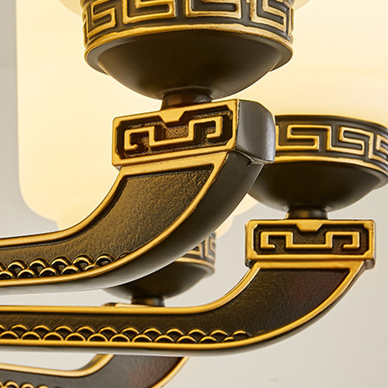 Traditional Chinese Jade Decor Ceiling Fan Light - 6-Light Glass Shade Zinc Alloy, Ideal for Living Room, Elegant Design, Unique Home Decor, Energy Efficient Lighting