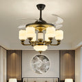 Traditional Chinese Jade Decor Ceiling Fan Light - 6-Light Glass Shade Zinc Alloy, Ideal for Living Room, Elegant Design, Unique Home Decor, Energy Efficient Lighting