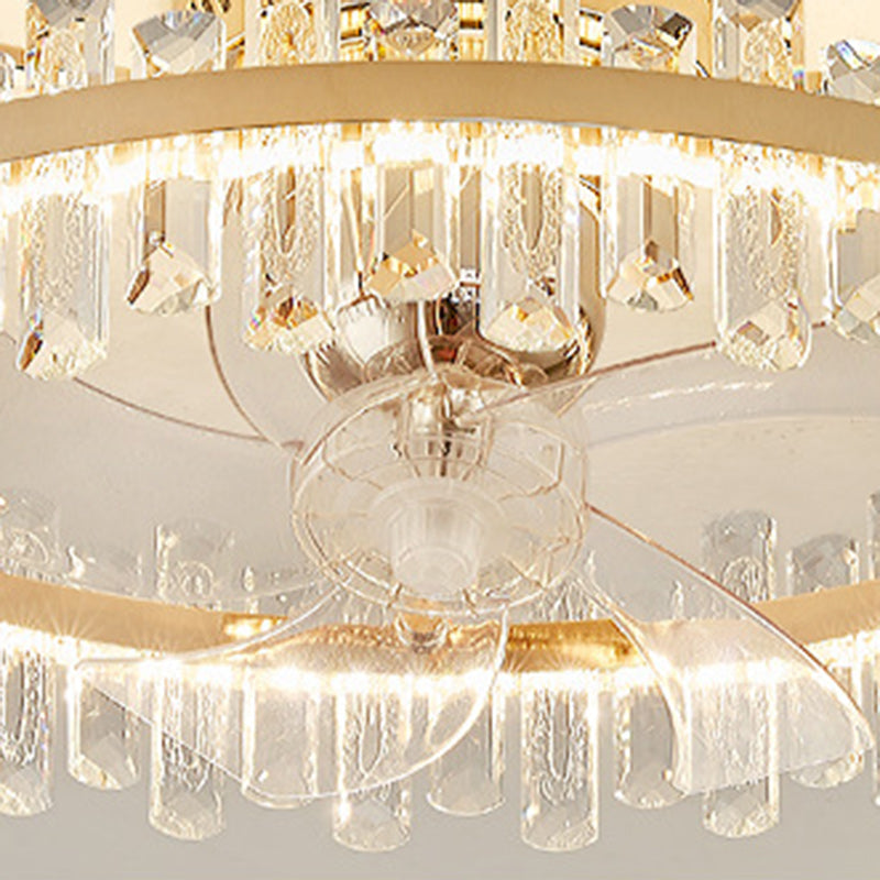 Modern Luxury Crystal LED Ceiling Fan Semi-Flush Mount for Living Room