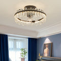 Modern Luxury Crystal LED Ceiling Fan Semi-Flush Mount for Living Room