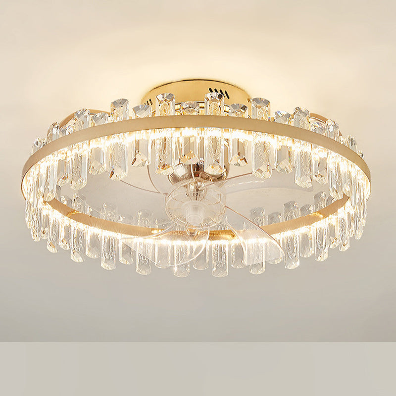 Modern Luxury Crystal LED Ceiling Fan Semi-Flush Mount for Living Room