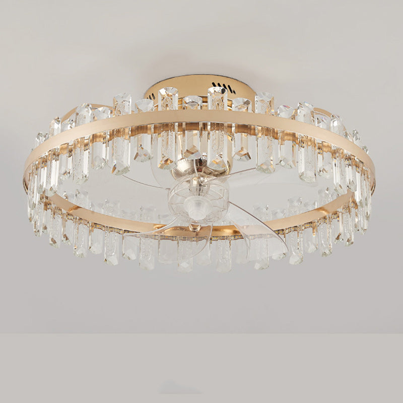 Modern Luxury Crystal LED Ceiling Fan Semi-Flush Mount for Living Room