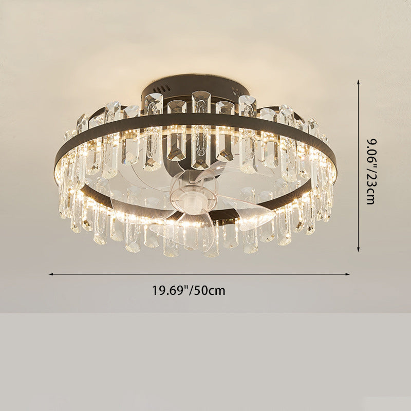 Modern Luxury Crystal LED Ceiling Fan Semi-Flush Mount for Living Room