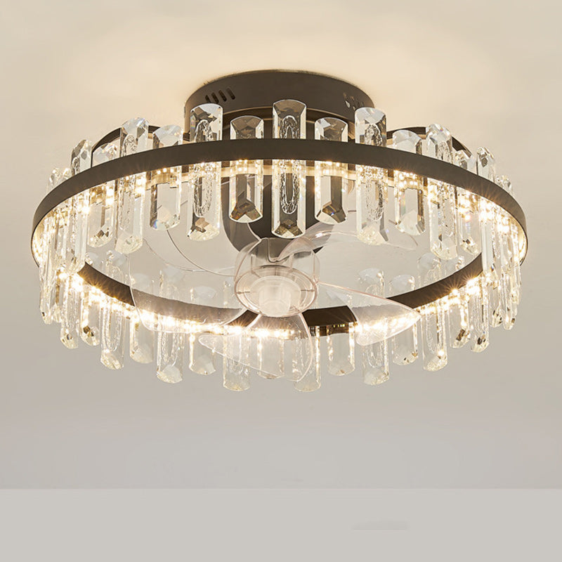 Modern Luxury Crystal LED Ceiling Fan Semi-Flush Mount for Living Room