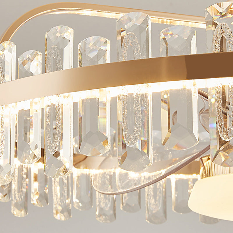 Modern Luxury Crystal LED Ceiling Fan Semi-Flush Mount for Living Room