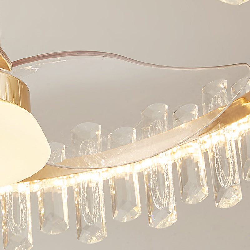 Modern Luxury Crystal LED Ceiling Fan Semi-Flush Mount for Living Room