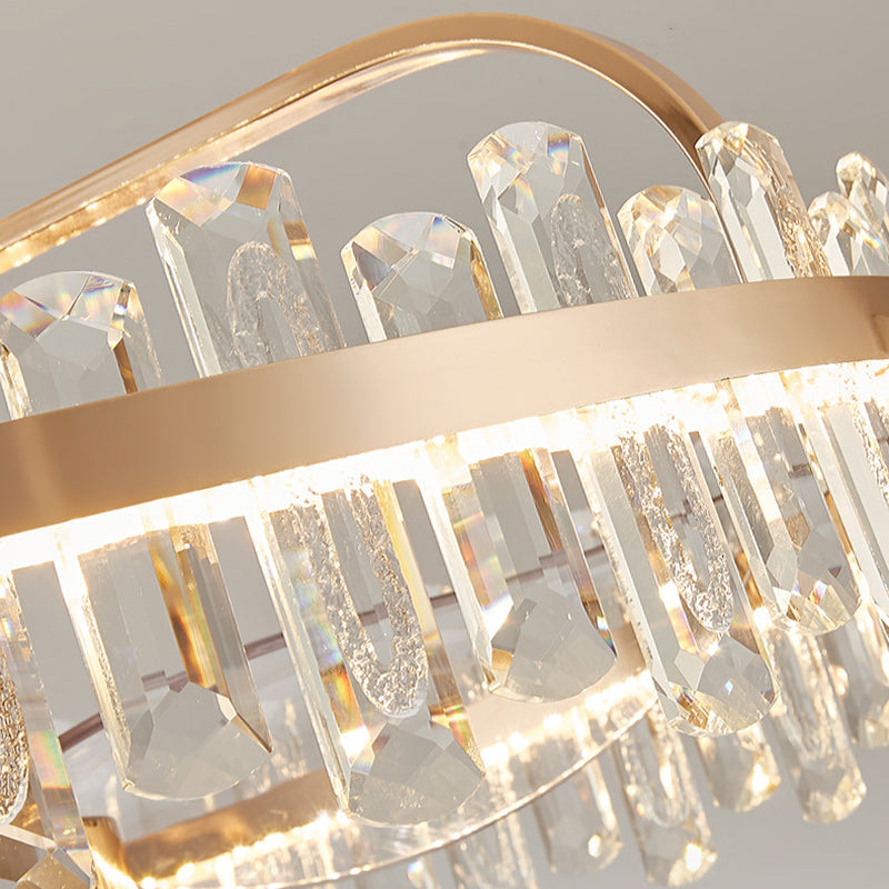 Modern Luxury Crystal LED Ceiling Fan Semi-Flush Mount for Living Room