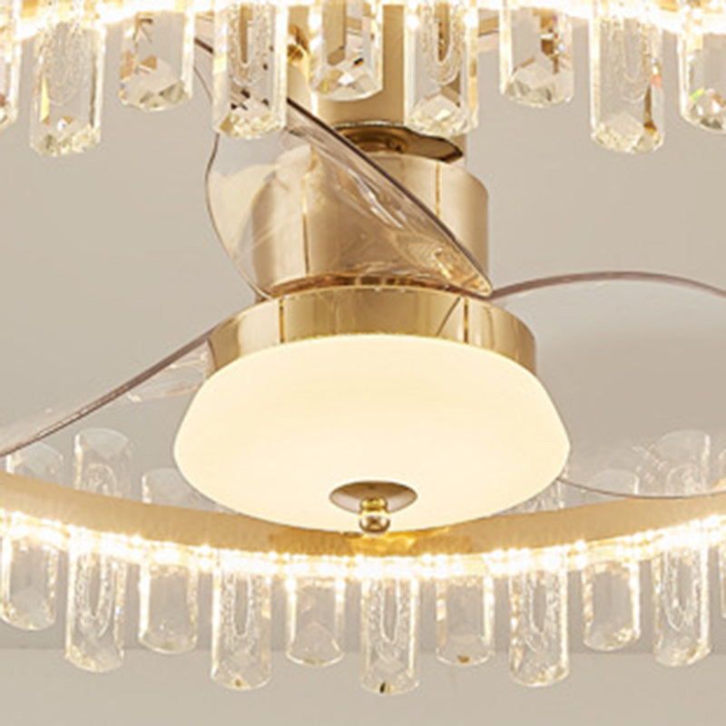 Modern Luxury Crystal LED Ceiling Fan Semi-Flush Mount for Living Room