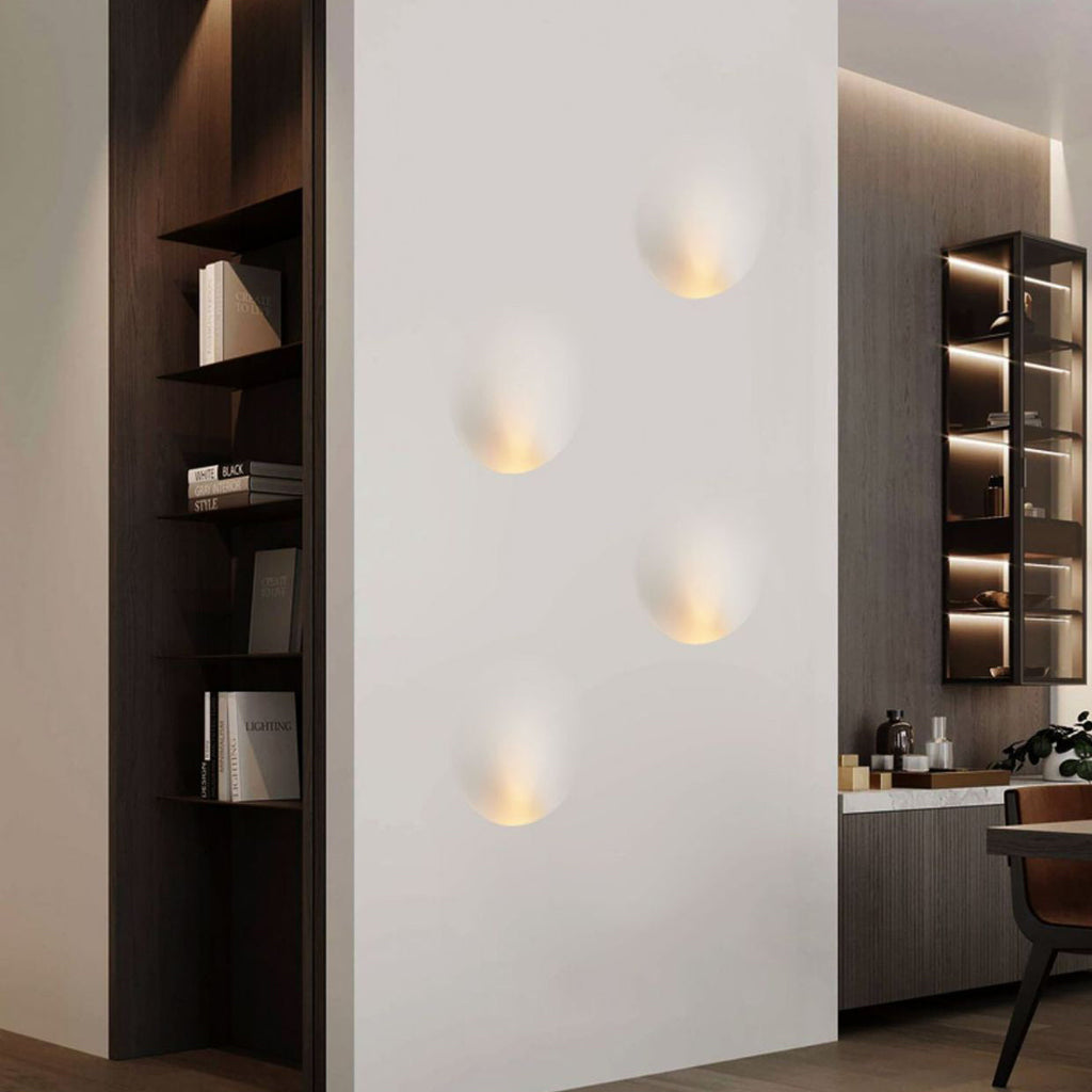 Modern Minimalist Recessed Plaster Round Wall Sconce - 1-Light Fixture for Living Room Lighting