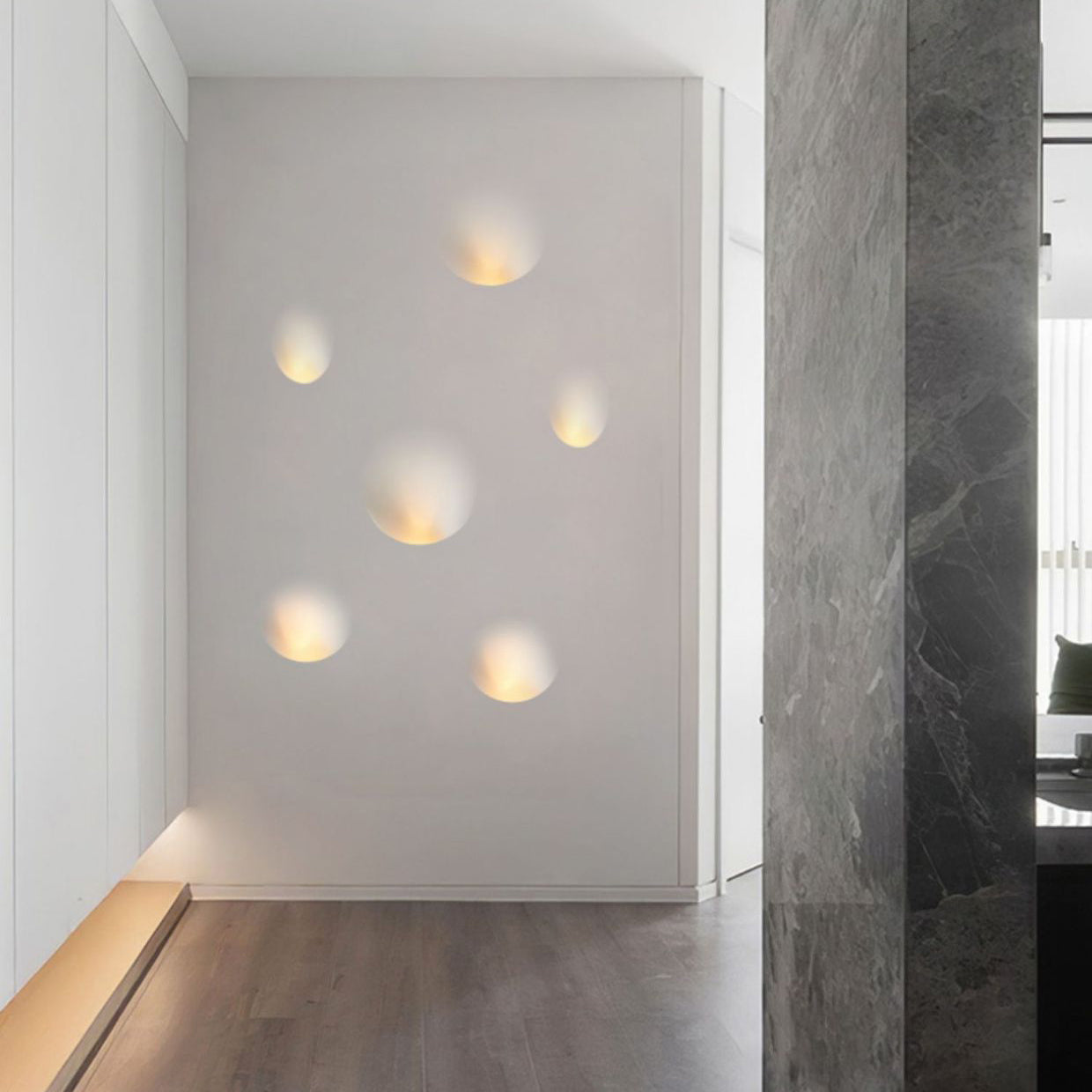 Modern Minimalist Recessed Plaster Round Wall Sconce - 1-Light Fixture for Living Room Lighting