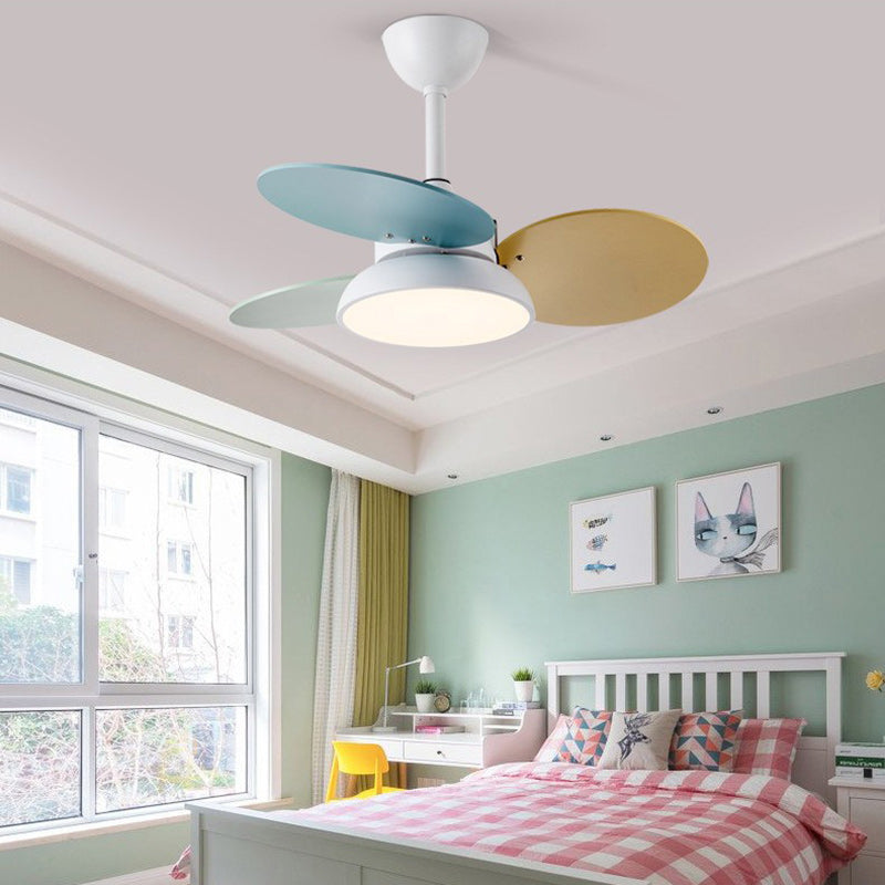 Contemporary Scandinavian Ceiling Fan Light with Acrylic Shade and Solid Wood Blades for Living Room