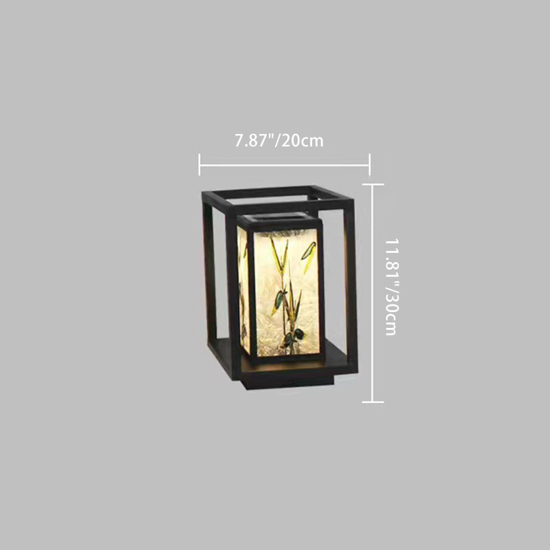 Traditional Chinese Crackle Enamel Bamboo LED Outdoor Post Light - Garden Galvanized Steel Design