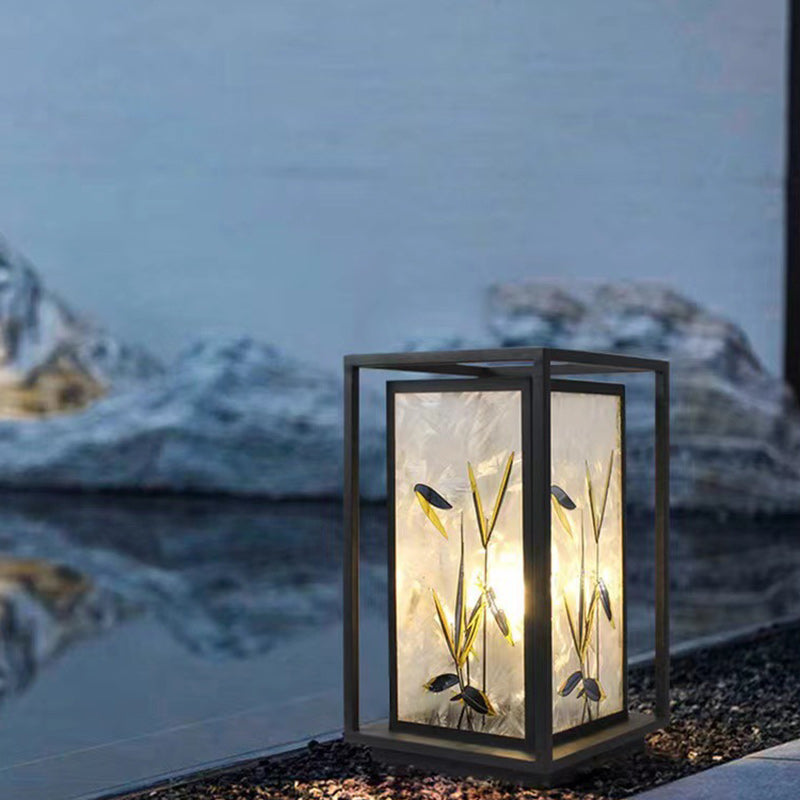 Traditional Chinese Crackle Enamel Bamboo LED Outdoor Post Light - Garden Galvanized Steel Design