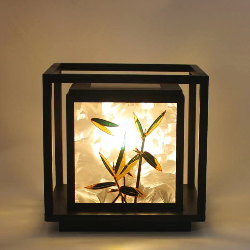 Traditional Chinese Crackle Enamel Bamboo LED Outdoor Post Light - Garden Galvanized Steel Design