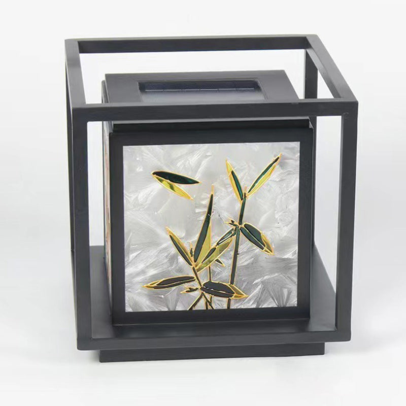Traditional Chinese Crackle Enamel Bamboo LED Outdoor Post Light - Garden Galvanized Steel Design