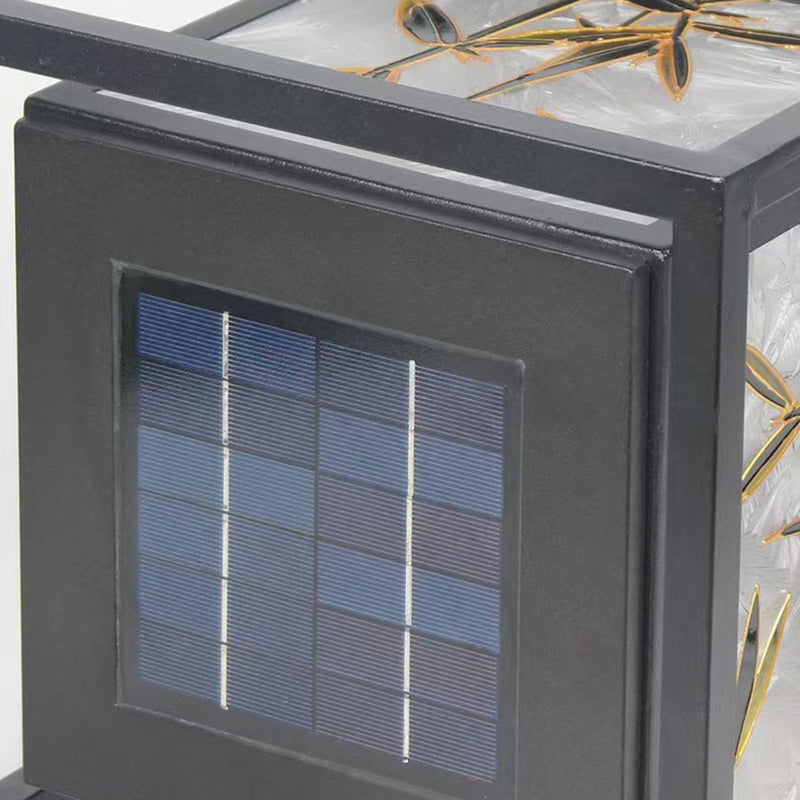 Traditional Chinese Crackle Enamel Bamboo LED Outdoor Post Light - Garden Galvanized Steel Design
