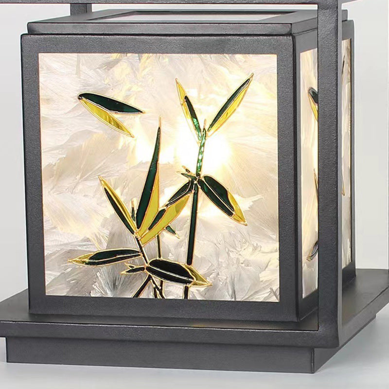 Traditional Chinese Crackle Enamel Bamboo LED Outdoor Post Light - Garden Galvanized Steel Design