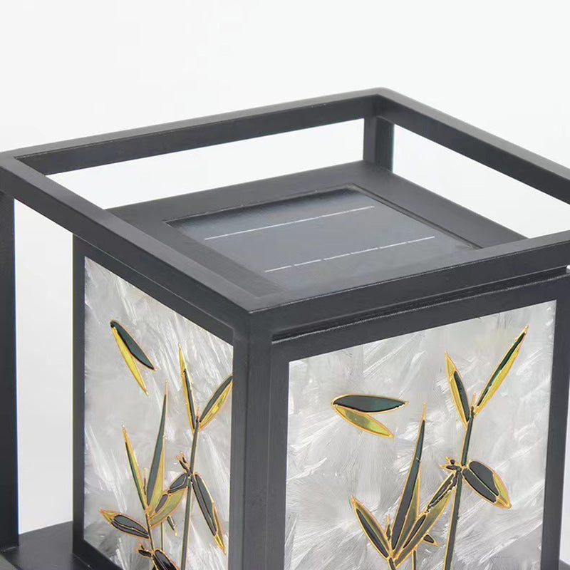 Traditional Chinese Crackle Enamel Bamboo LED Outdoor Post Light - Garden Galvanized Steel Design