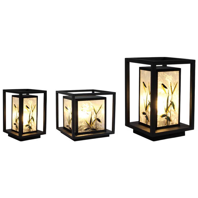 Traditional Chinese Crackle Enamel Bamboo LED Outdoor Post Light - Garden Galvanized Steel Design