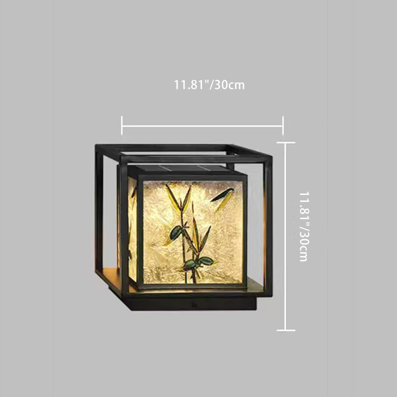 Traditional Chinese Crackle Enamel Bamboo LED Outdoor Post Light - Garden Galvanized Steel Design