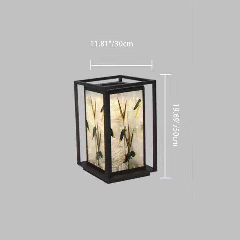 Traditional Chinese Crackle Enamel Bamboo LED Outdoor Post Light - Garden Galvanized Steel Design