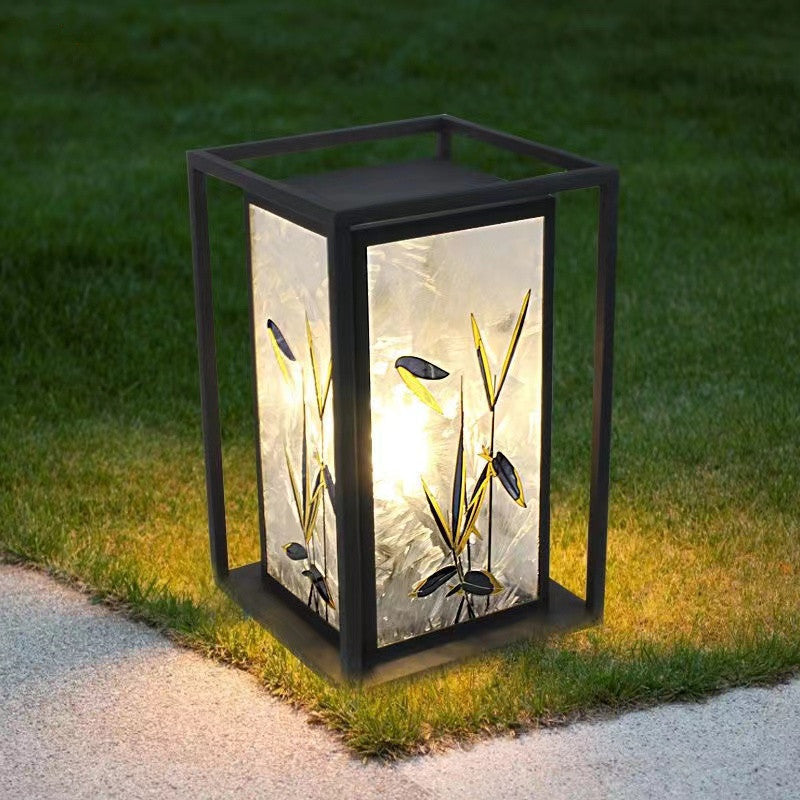 Traditional Chinese Crackle Enamel Bamboo LED Outdoor Post Light - Garden Galvanized Steel Design