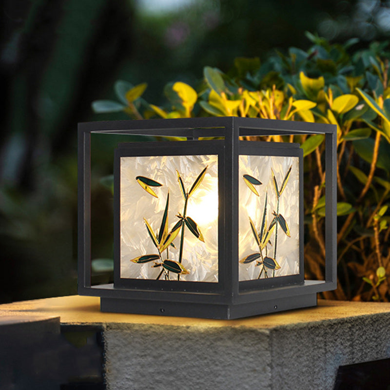 Traditional Chinese Crackle Enamel Bamboo LED Outdoor Post Light - Garden Galvanized Steel Design