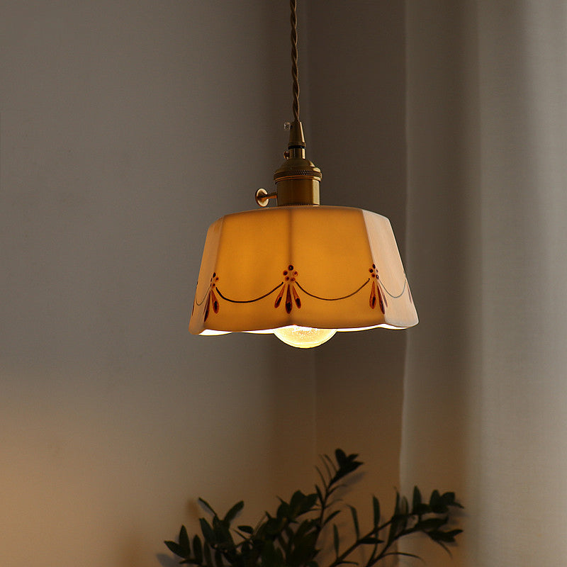 Traditional French Antique Brass Pendant Light - 1-Light Glazed Ceramic Fixture for Living Room