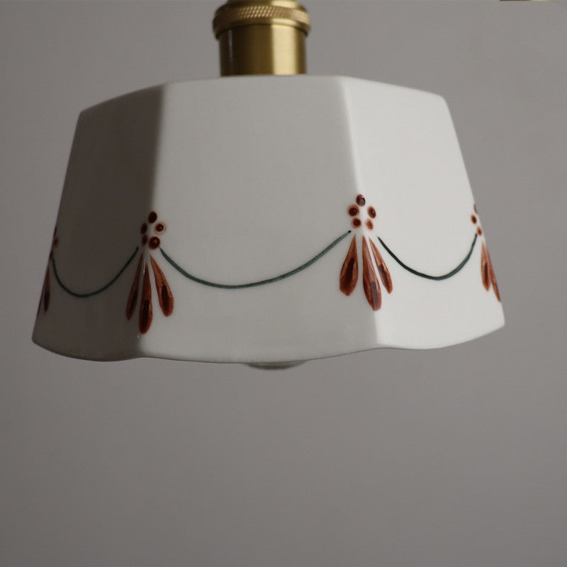 Traditional French Antique Brass Pendant Light - 1-Light Glazed Ceramic Fixture for Living Room