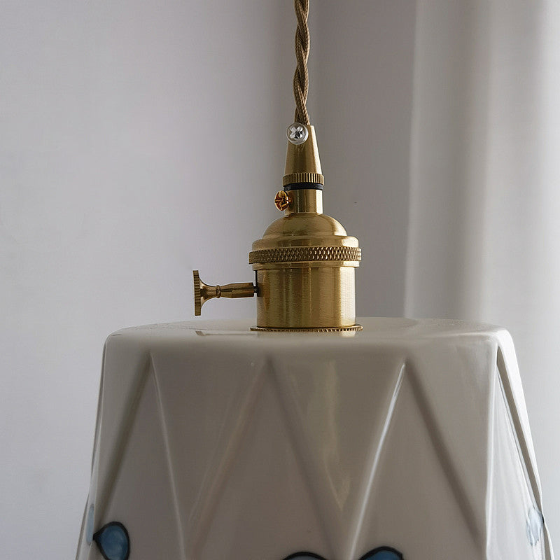 Traditional French Antique Brass Pendant Light - 1-Light Glazed Ceramic Fixture for Living Room