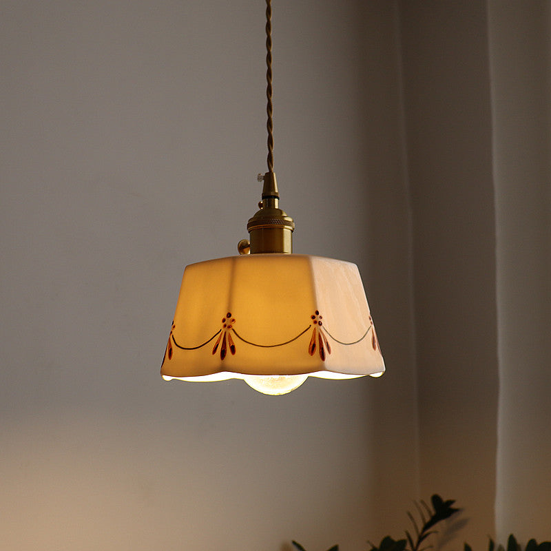 Traditional French Antique Brass Pendant Light - 1-Light Glazed Ceramic Fixture for Living Room