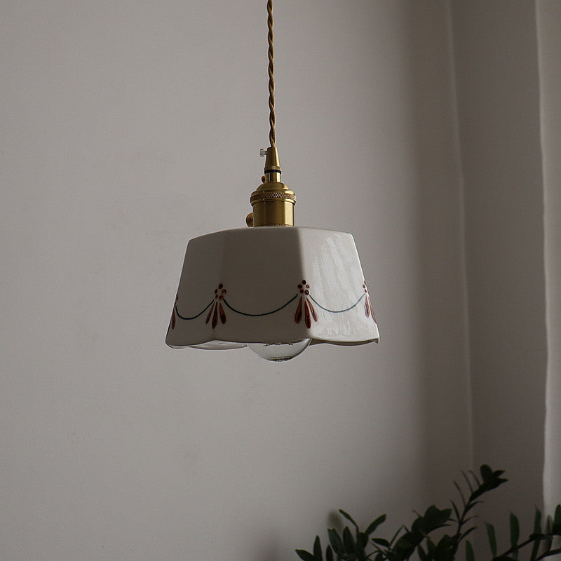 Traditional French Antique Brass Pendant Light - 1-Light Glazed Ceramic Fixture for Living Room