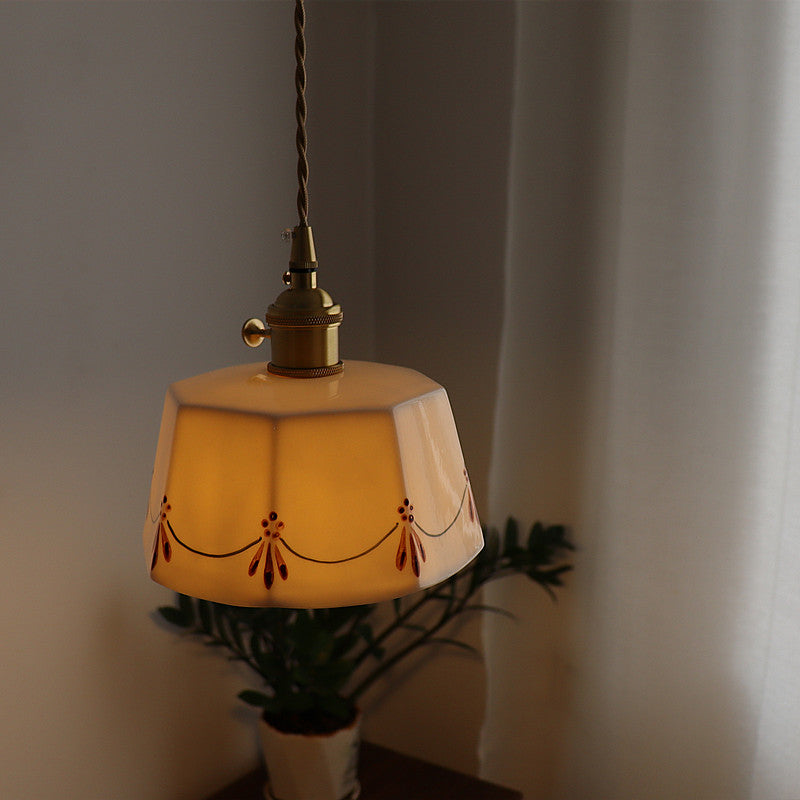 Traditional French Antique Brass Pendant Light - 1-Light Glazed Ceramic Fixture for Living Room