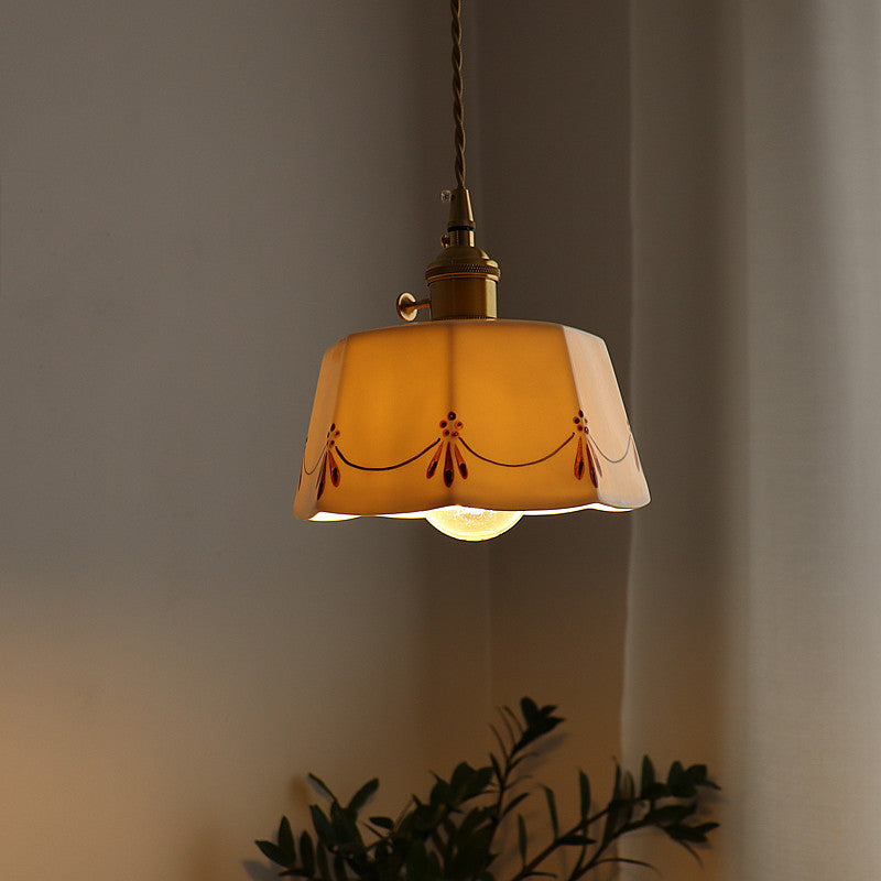 Traditional French Antique Brass Pendant Light - 1-Light Glazed Ceramic Fixture for Living Room